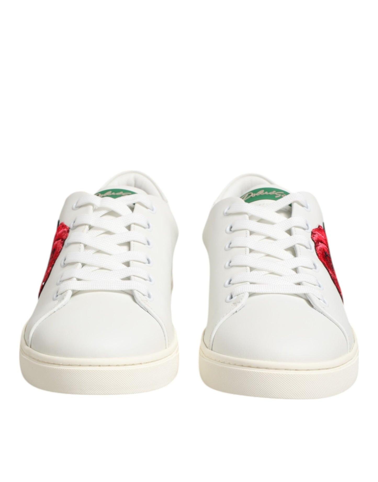 Dolce & Gabbana White Leather Rose Embroidery Low-Top Shoes