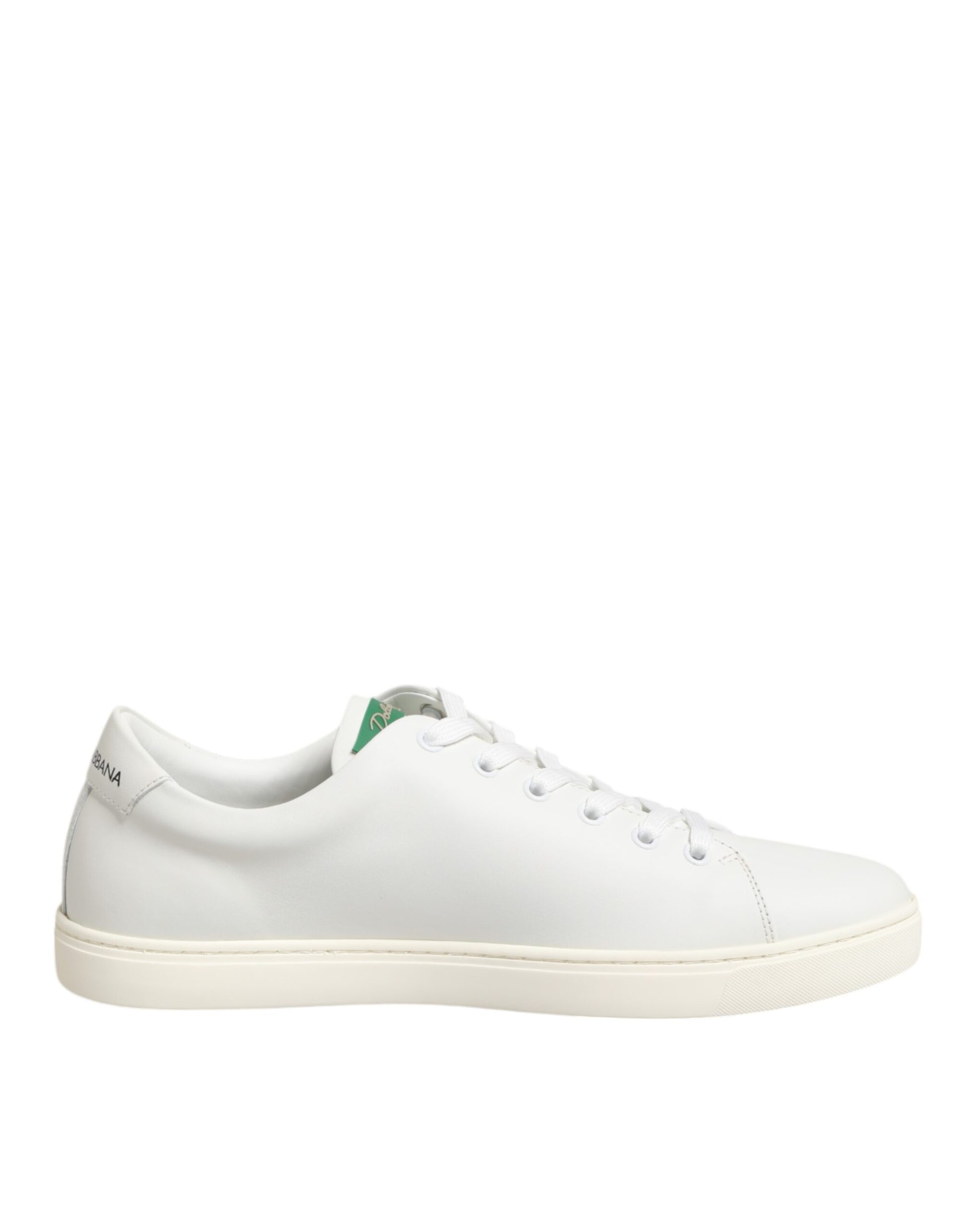 Dolce & Gabbana White Leather Rose Embroidery Low-Top Shoes