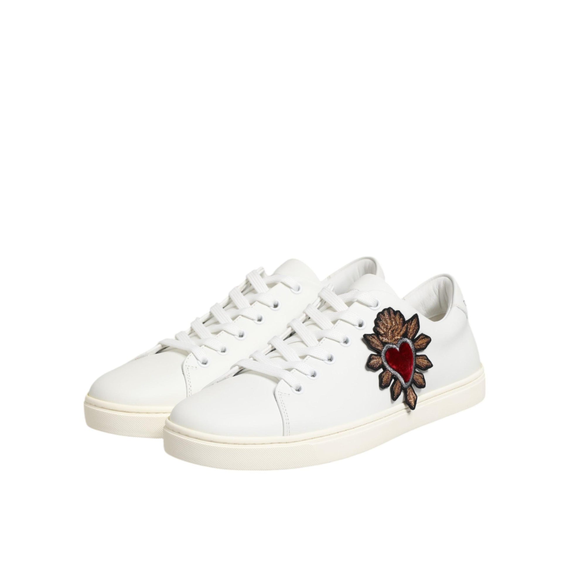 Dolce & Gabbana White Leather Sacred Heart Patch Sneakers Shoes