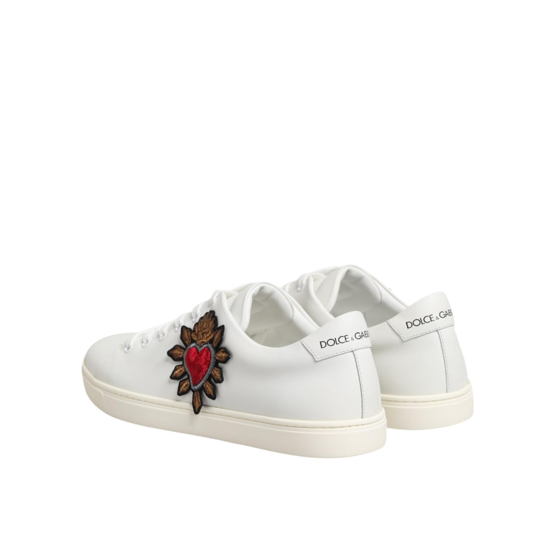 Dolce & Gabbana White Leather Sacred Heart Patch Sneakers Shoes