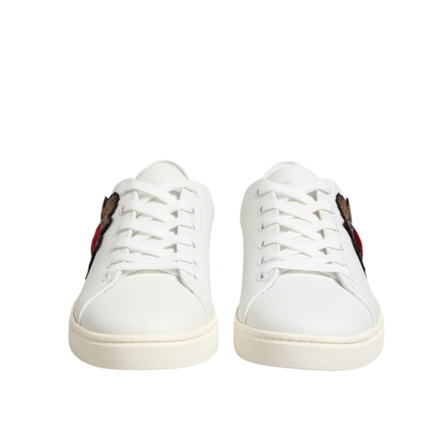 Dolce & Gabbana White Leather Sacred Heart Patch Sneakers Shoes