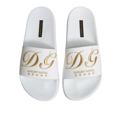Dolce & Gabbana White Leather Slides Sandals Beachwear Shoes