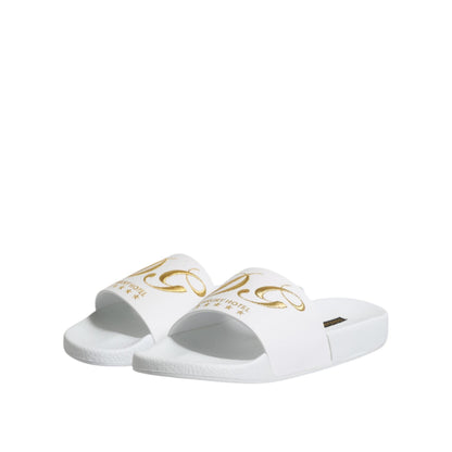 Dolce & Gabbana White Leather Slides Sandals Beachwear Shoes