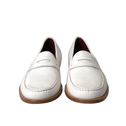 Dolce & Gabbana White Leather Slip On Mocassin Loafers Shoes