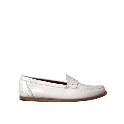 Dolce & Gabbana White Leather Slip On Mocassin Loafers Shoes