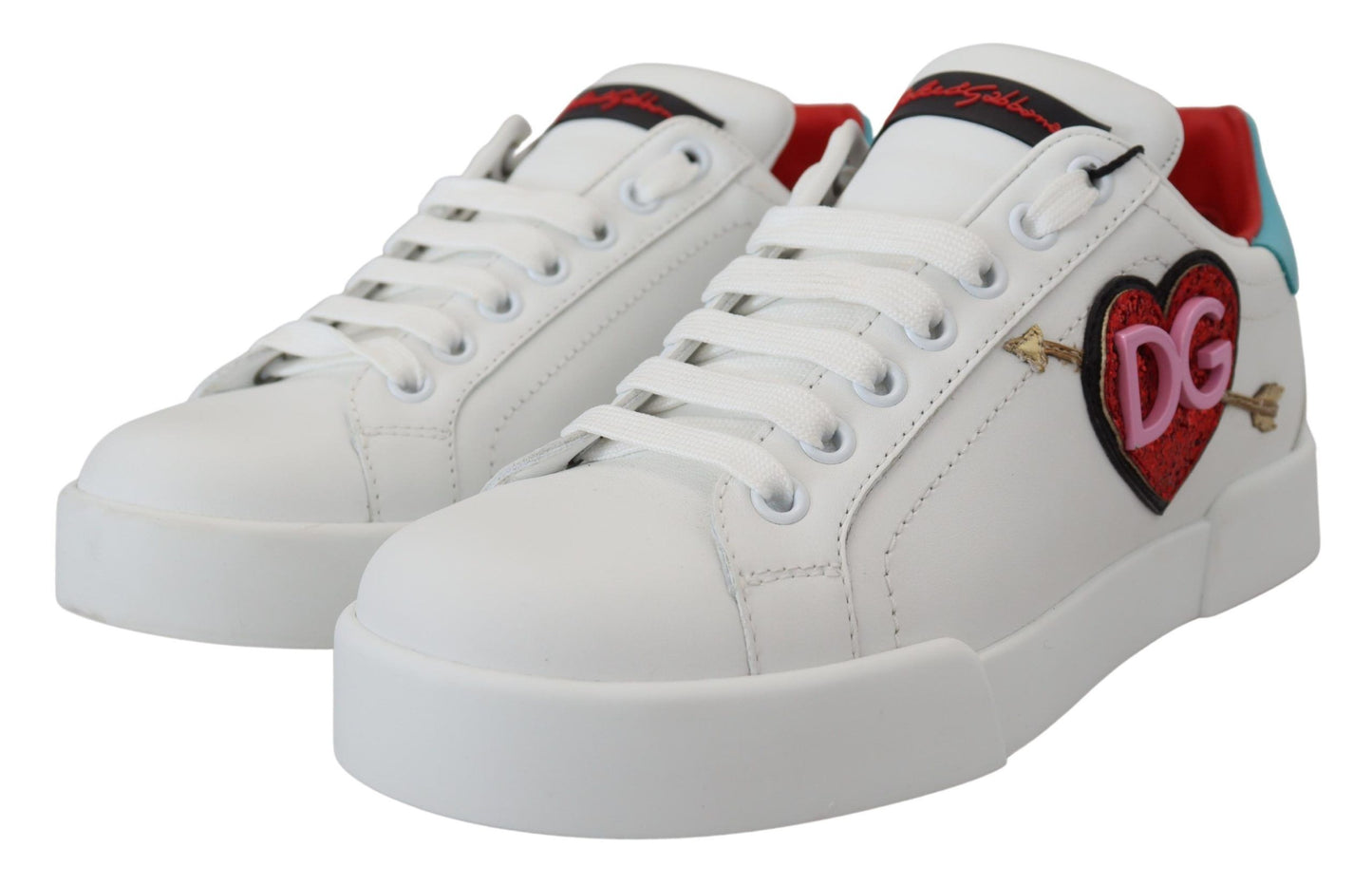 Dolce & Gabbana White Leather Sneakers Portofino Logo Heart Shoes