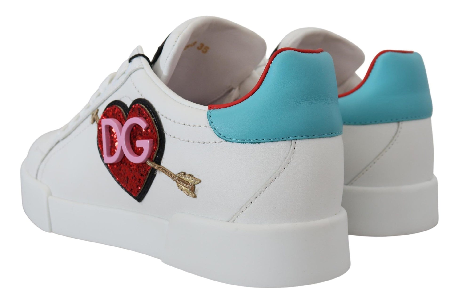 Dolce & Gabbana White Leather Sneakers Portofino Logo Heart Shoes