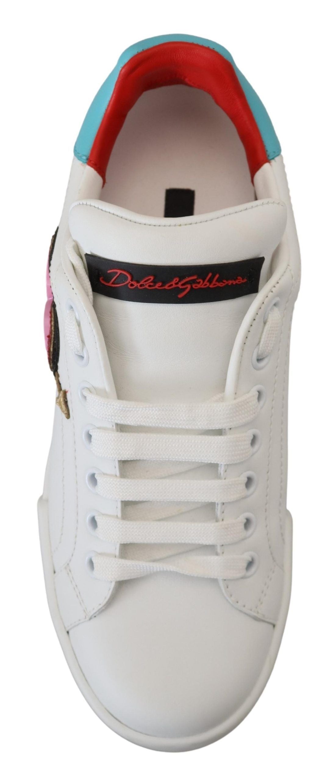 Dolce & Gabbana White Leather Sneakers Portofino Logo Heart Shoes
