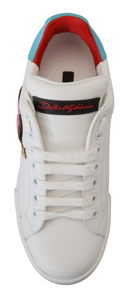Dolce & Gabbana White Leather Sneakers Portofino Logo Heart Shoes
