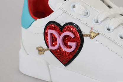 Dolce & Gabbana White Leather Sneakers Portofino Logo Heart Shoes