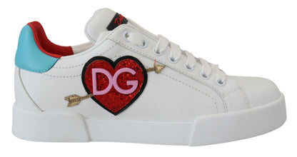 Dolce & Gabbana White Leather Sneakers Portofino Logo Heart Shoes