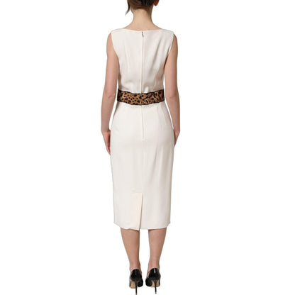 Dolce & Gabbana White Leopard Sleeveless Sheath Midi Dress