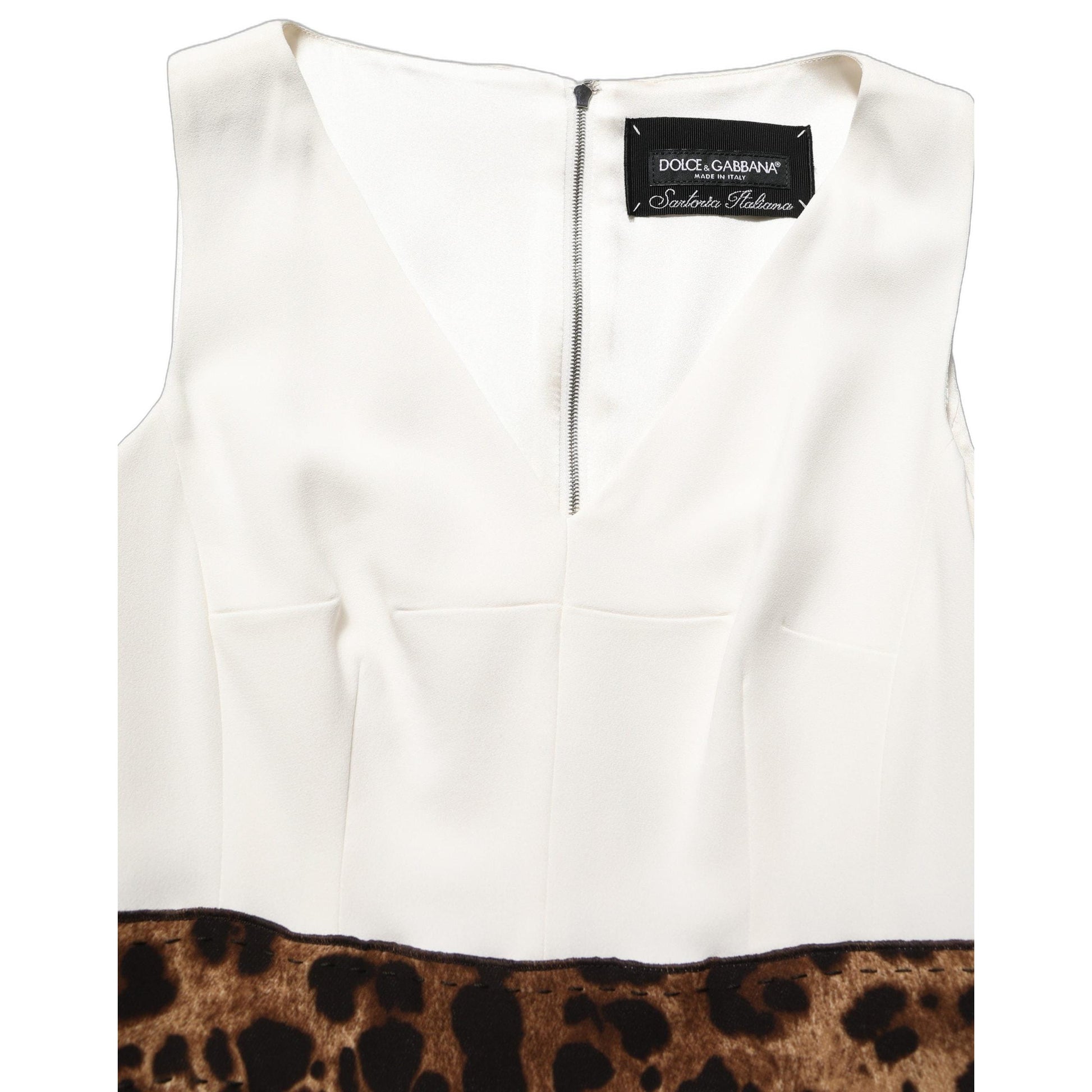 Dolce & Gabbana White Leopard Sleeveless Sheath Midi Dress