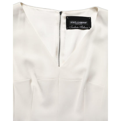 Dolce & Gabbana White Leopard Sleeveless Sheath Midi Dress