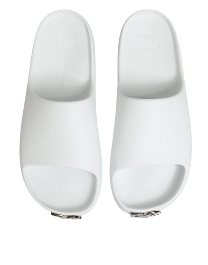 Dolce & Gabbana White Logo Slides Sandals Men Beachwear Shoes