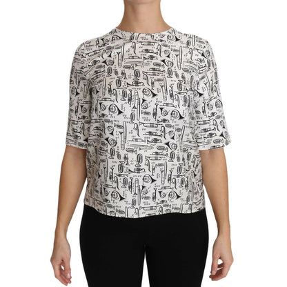 Dolce & Gabbana White Musical Instruments Print Blouse