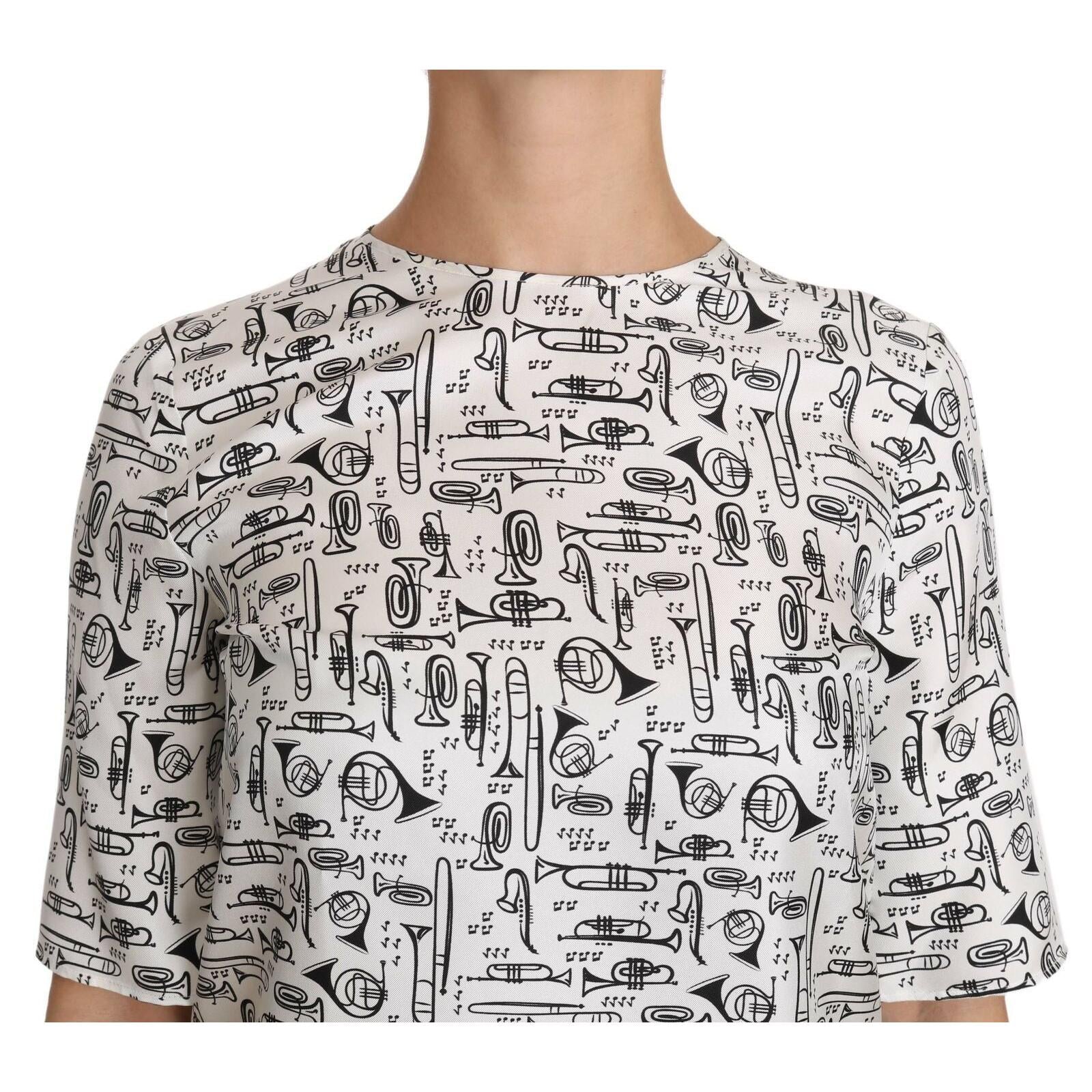 Dolce & Gabbana White Musical Instruments Print Blouse