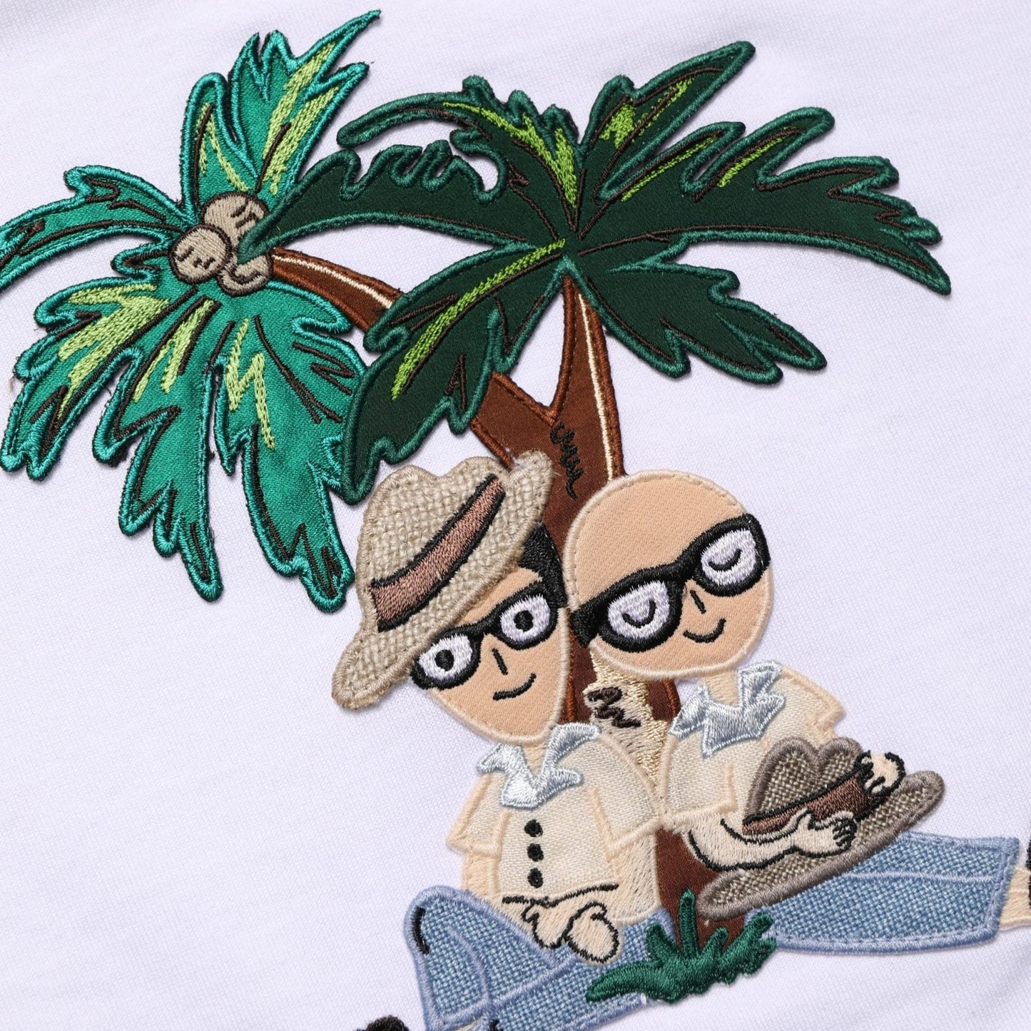Dolce & Gabbana White Palm Embroidered Men Crew Neck T-shirt