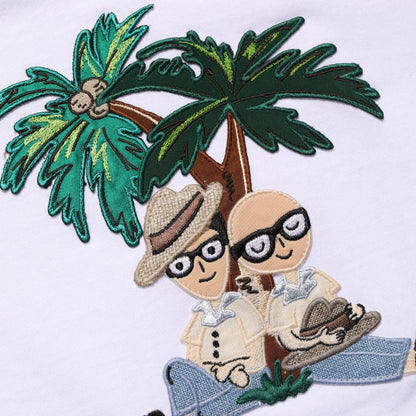 Dolce & Gabbana White Palm Embroidered Men Crew Neck T-shirt