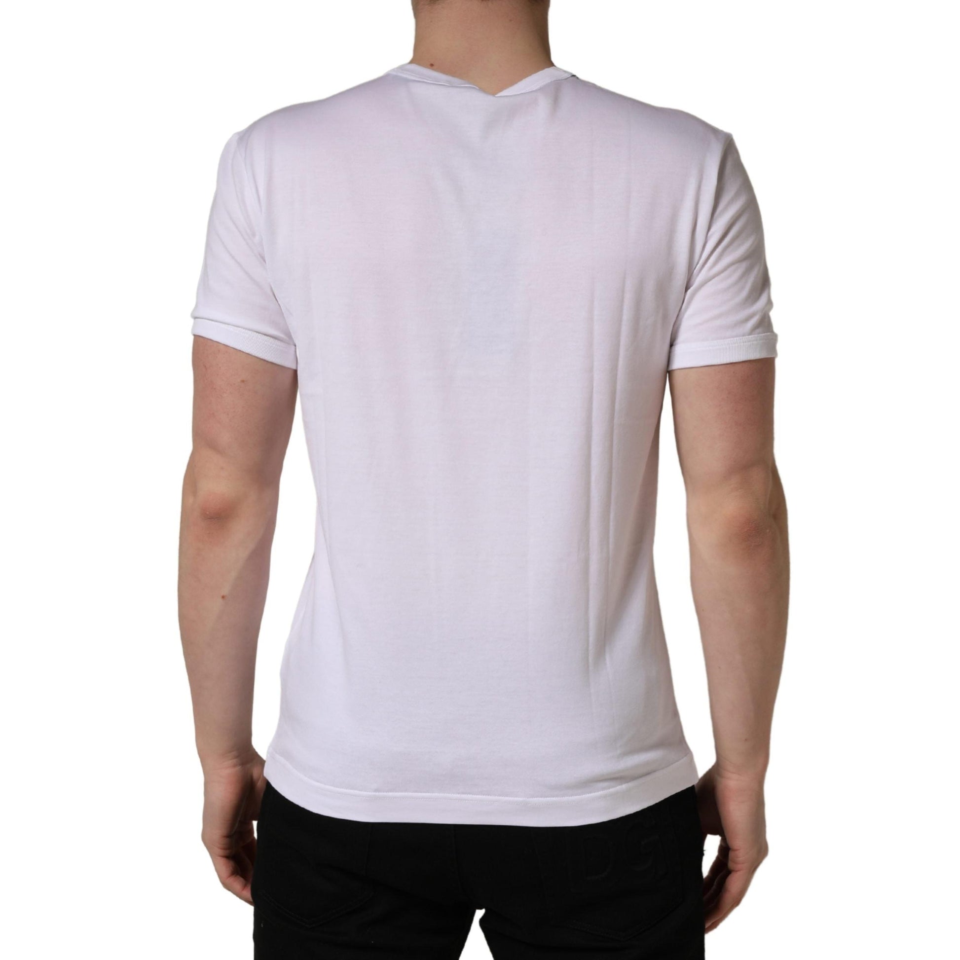 Dolce & Gabbana White Palm Embroidered Men Crew Neck T-shirt