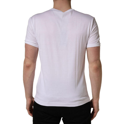 Dolce & Gabbana White Palm Embroidered Men Crew Neck T-shirt