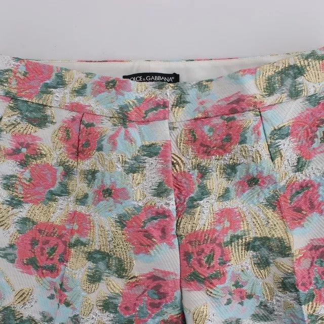 Dolce & Gabbana White Pink Floral Brocade Pants