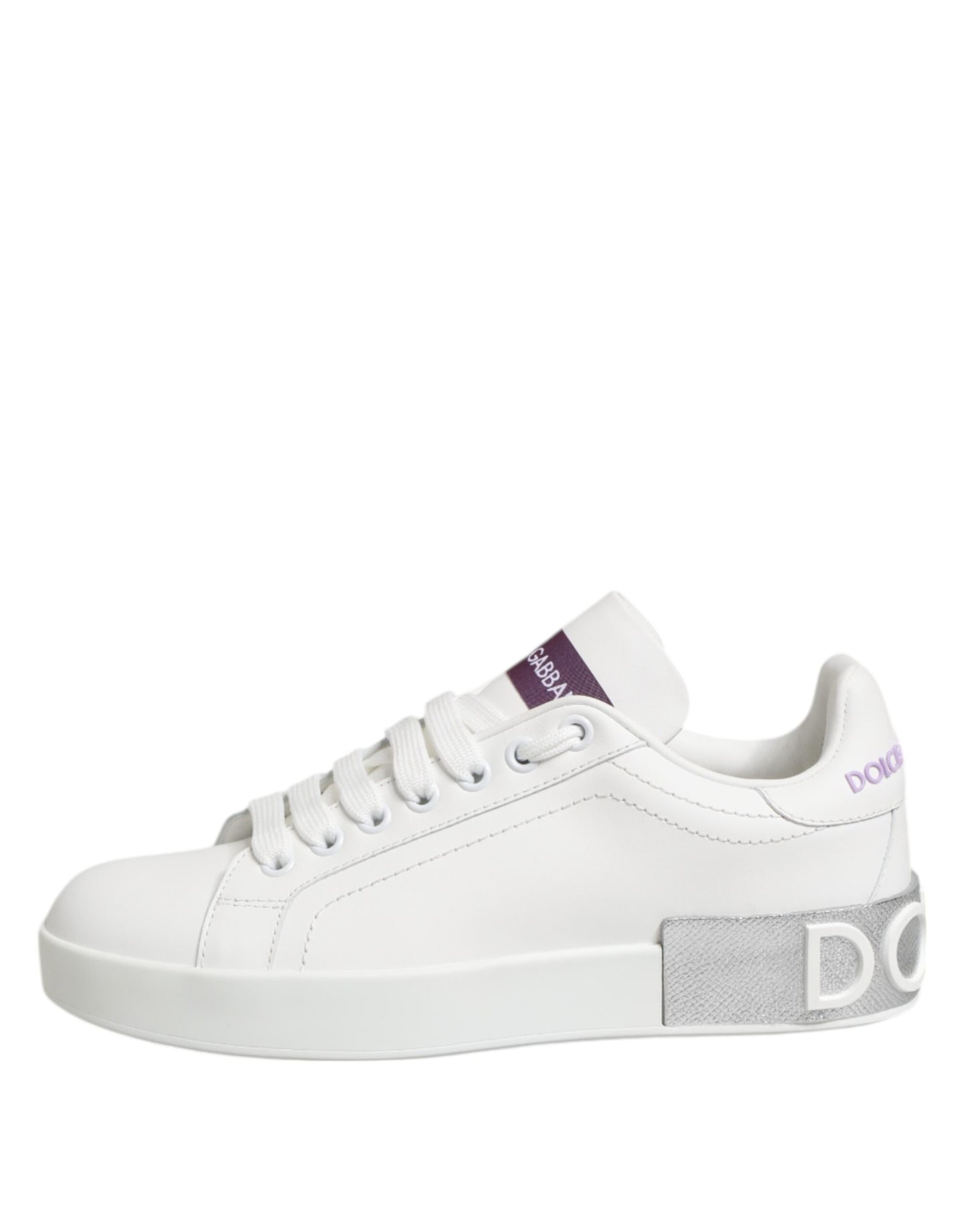 Dolce & Gabbana White Purple Leather Low Top Sneakers Shoes