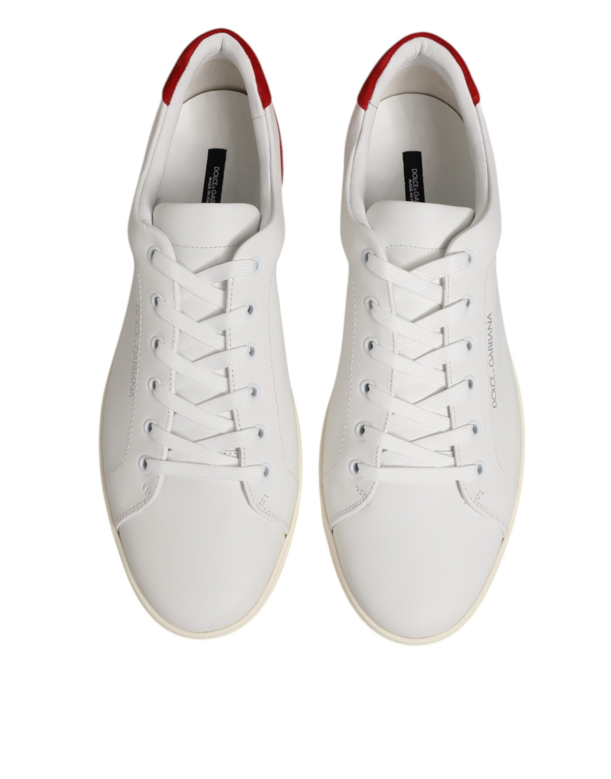 Dolce & Gabbana White Red Leather Low Top Men Sneakers Shoes
