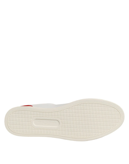 Dolce & Gabbana White Red Leather Low Top Men Sneakers Shoes