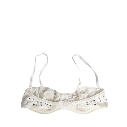 Dolce & Gabbana White Rhinestone Semi-Pad Underwire Bra Underwear