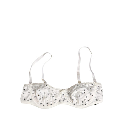 Dolce & Gabbana White Rhinestone Semi-Pad Underwire Bra Underwear