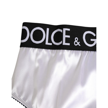 Dolce & Gabbana White Satin High-Waist Black Logo Women Underwear
