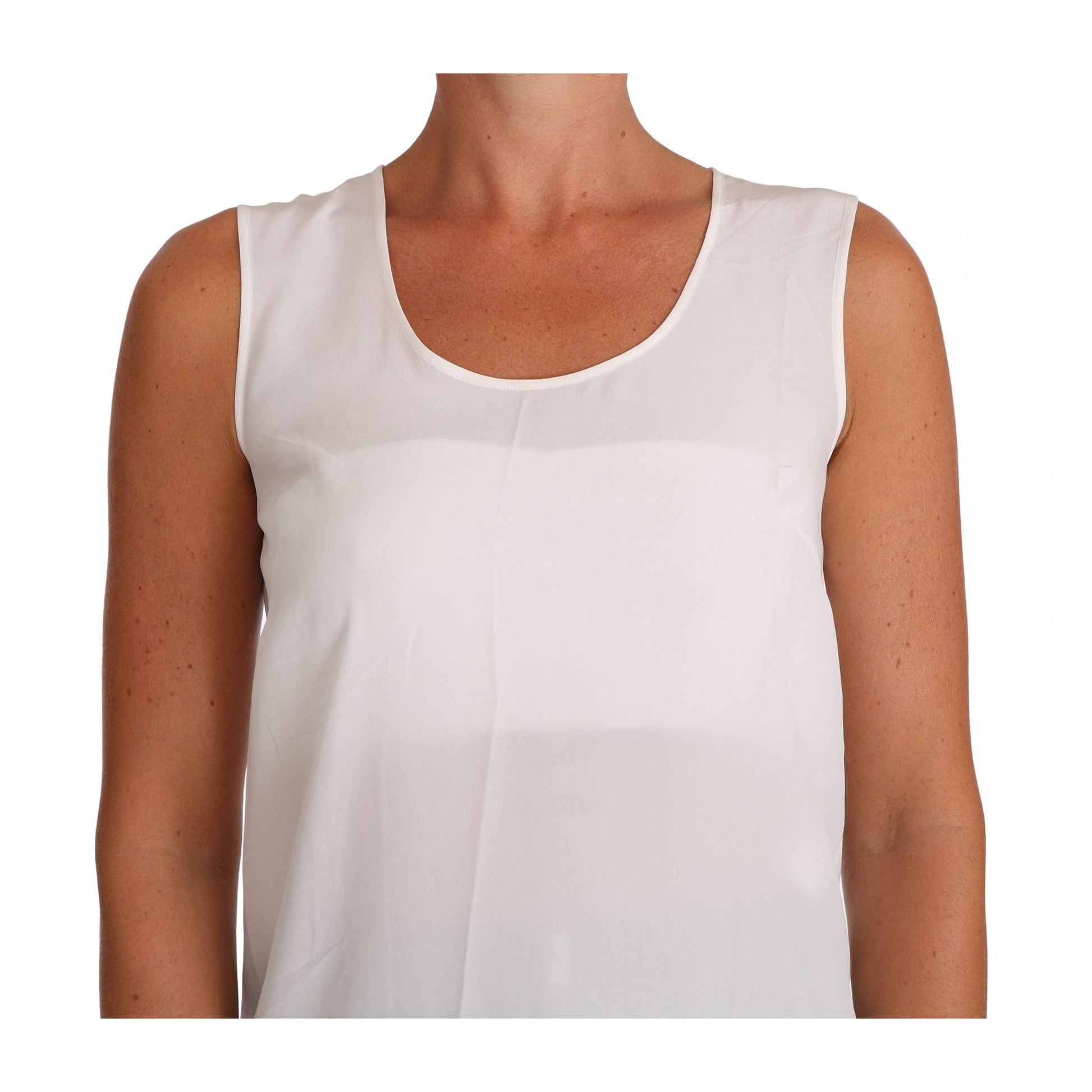 Dolce & Gabbana White Silk A-line Sleeveless Blouse T-Shirt Top