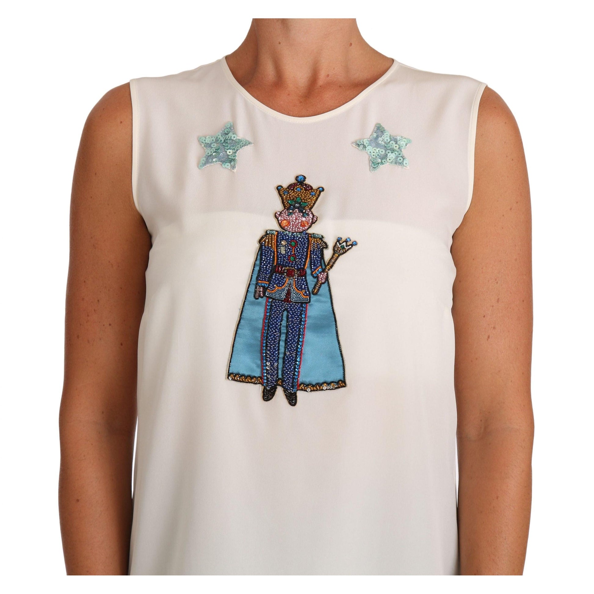 Dolce & Gabbana White Silk Crystal Sequined Fairy T-shirt