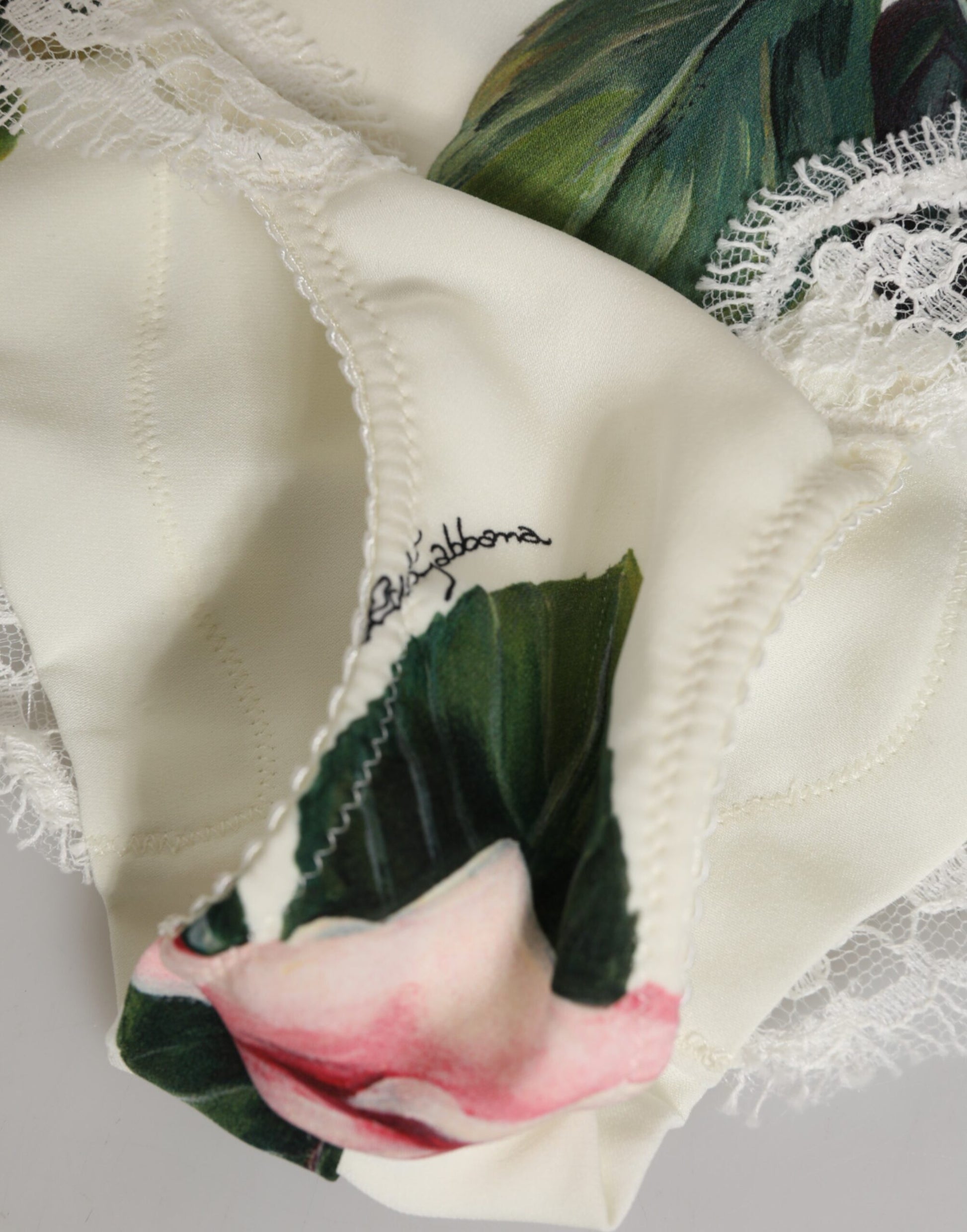 Dolce & Gabbana White Silk Satin Floral Lace Trim Slip Underwear