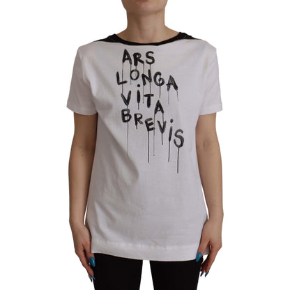Dolce & Gabbana White Slogan Print Round Neck Cotton T-shirt