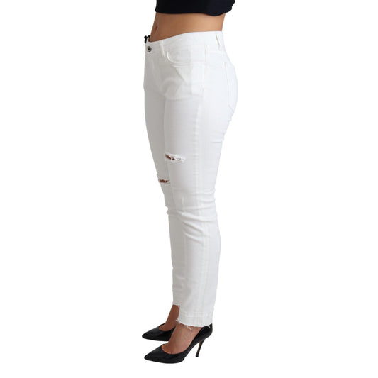 Dolce & Gabbana White Tattered Skinny Denim Cotton Stretch Jeans
