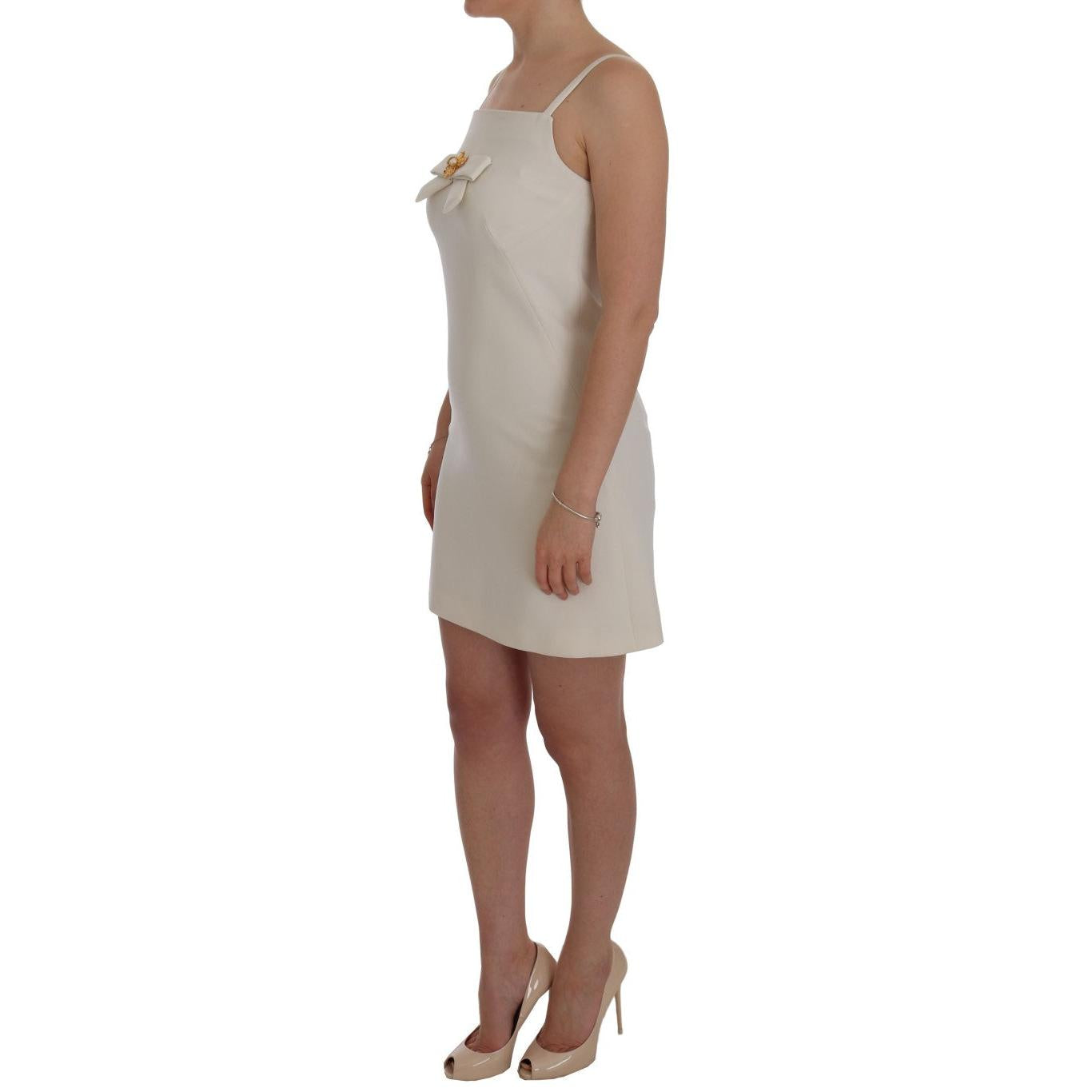 Dolce & Gabbana White Wool Stretch Brooch Shift Dress