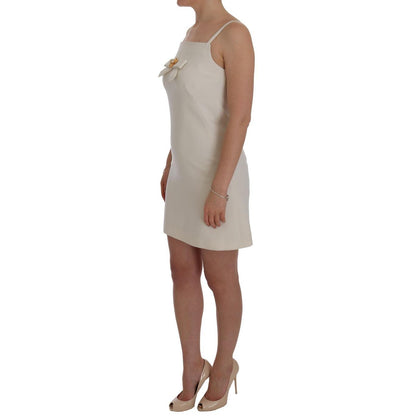 Dolce & Gabbana White Wool Stretch Brooch Shift Dress