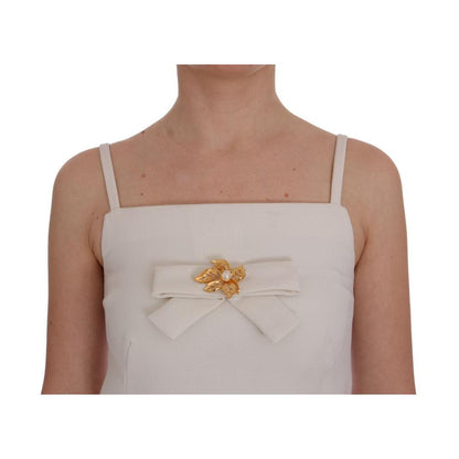 Dolce & Gabbana White Wool Stretch Brooch Shift Dress