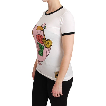 Dolce & Gabbana White YEAR OF THE PIG Top Cotton T-shirt