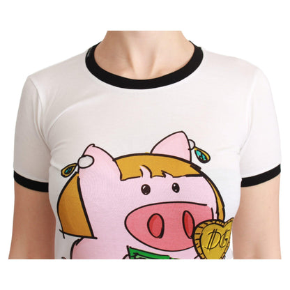 Dolce & Gabbana White YEAR OF THE PIG Top Cotton T-shirt