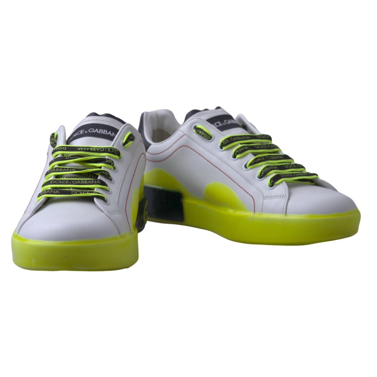 Dolce & Gabbana White Yellow Portofino Leather Sneakers Shoes