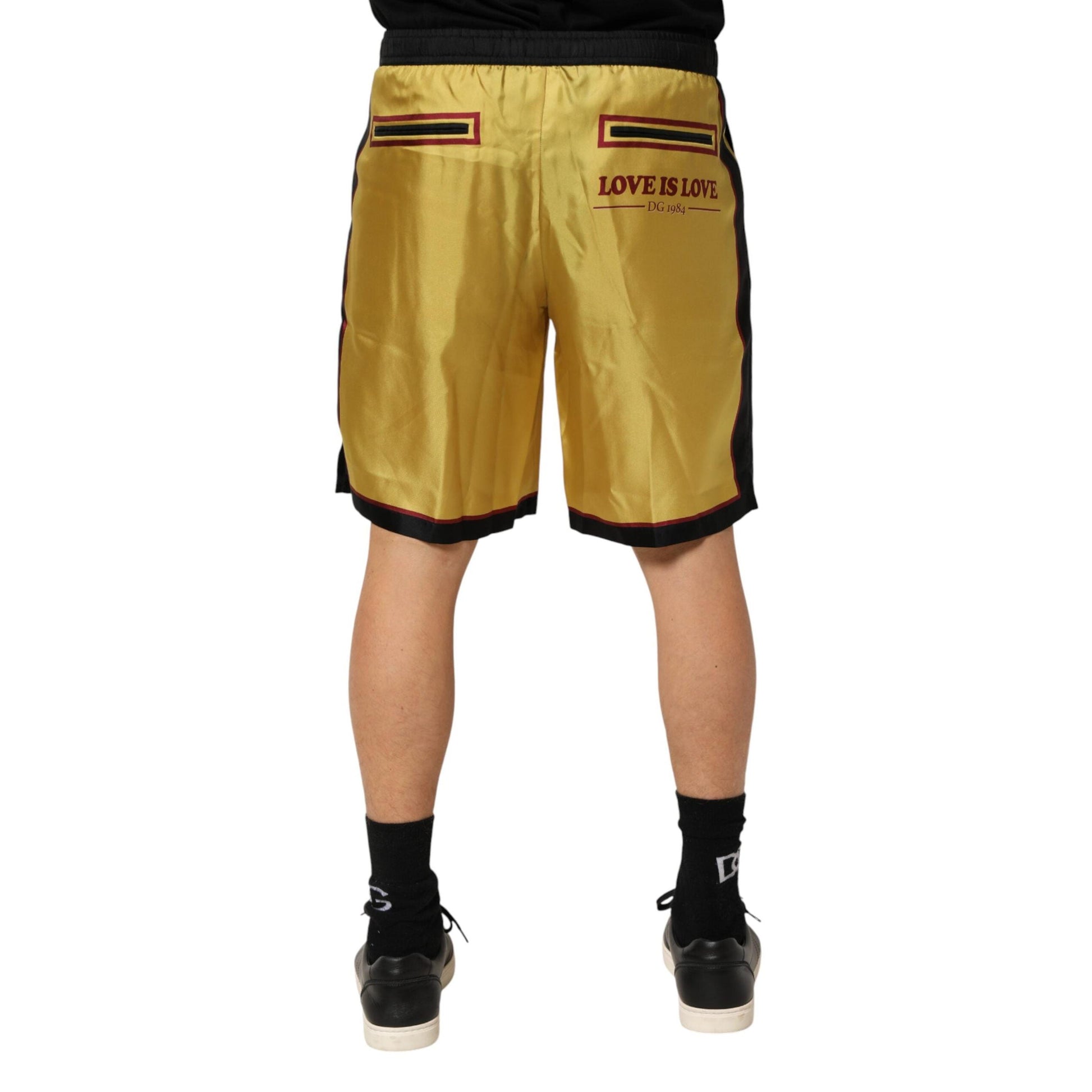 Dolce & Gabbana Yellow Floral Print Silk Men Bermuda Shorts