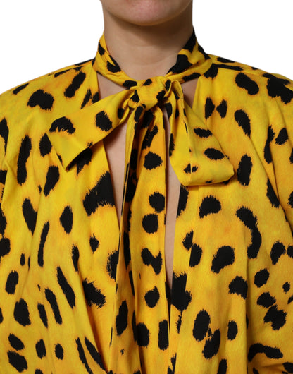 Dolce & Gabbana Yellow Leopard Long Sleeves Jumpsuit Dress