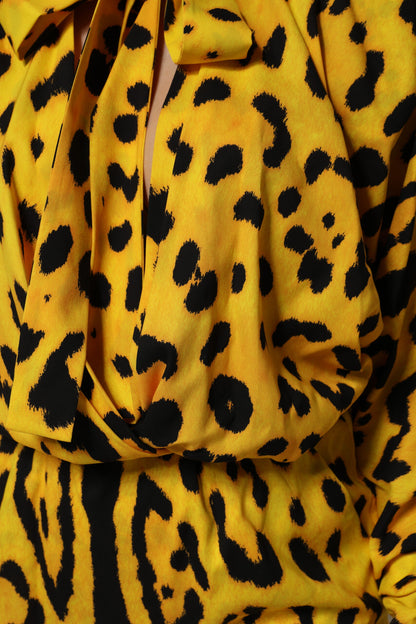 Dolce & Gabbana Yellow Leopard Long Sleeves Jumpsuit Dress