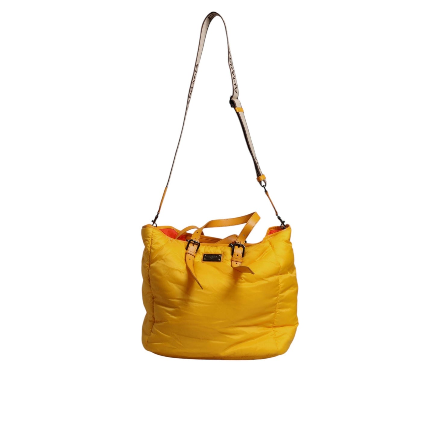 Dolce & Gabbana Yellow Orange Nylon Logo Plaque Hand Shoulder Tote Bag