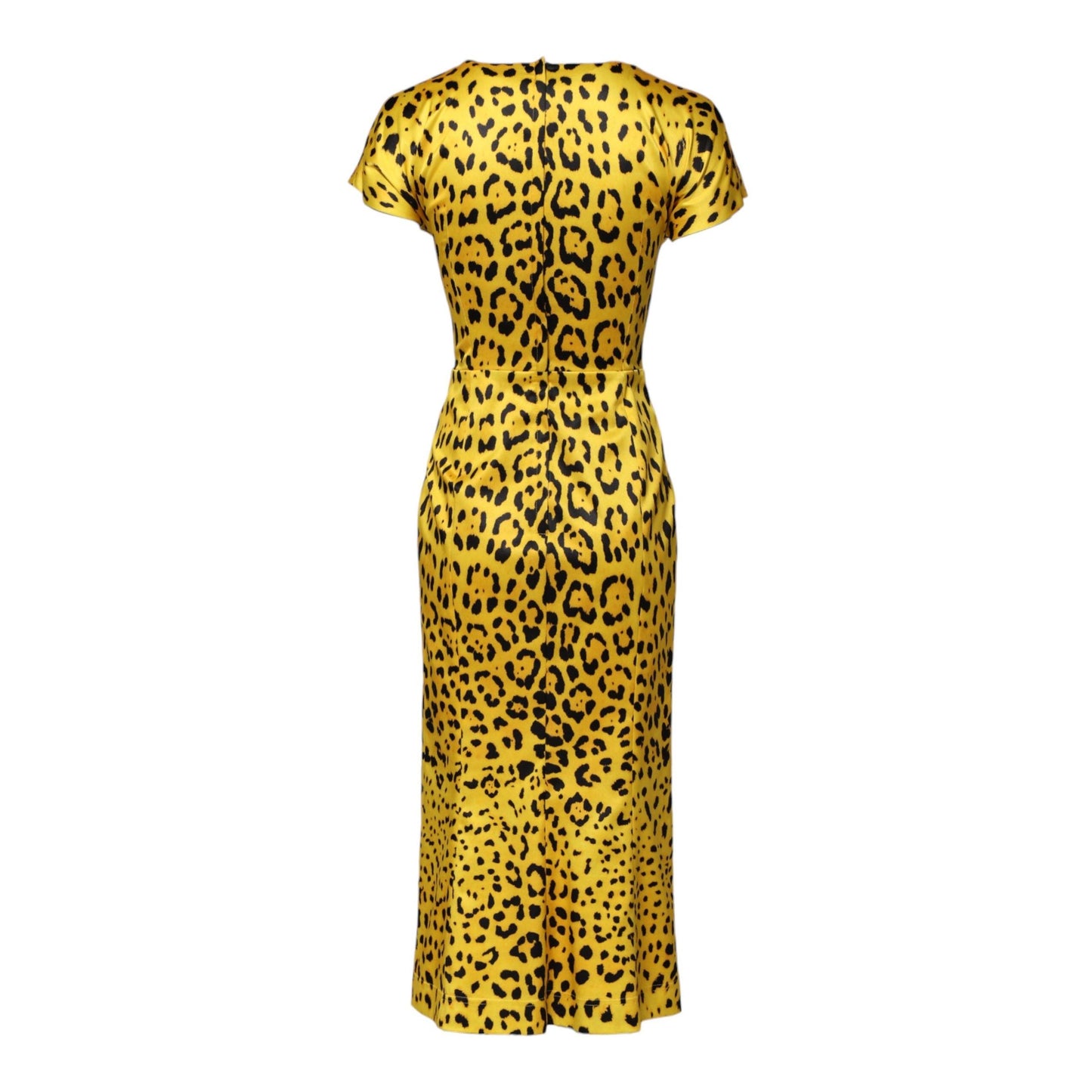 Dolce & Gabbana Yellow Polyester Leopard Midi Sheath Dress