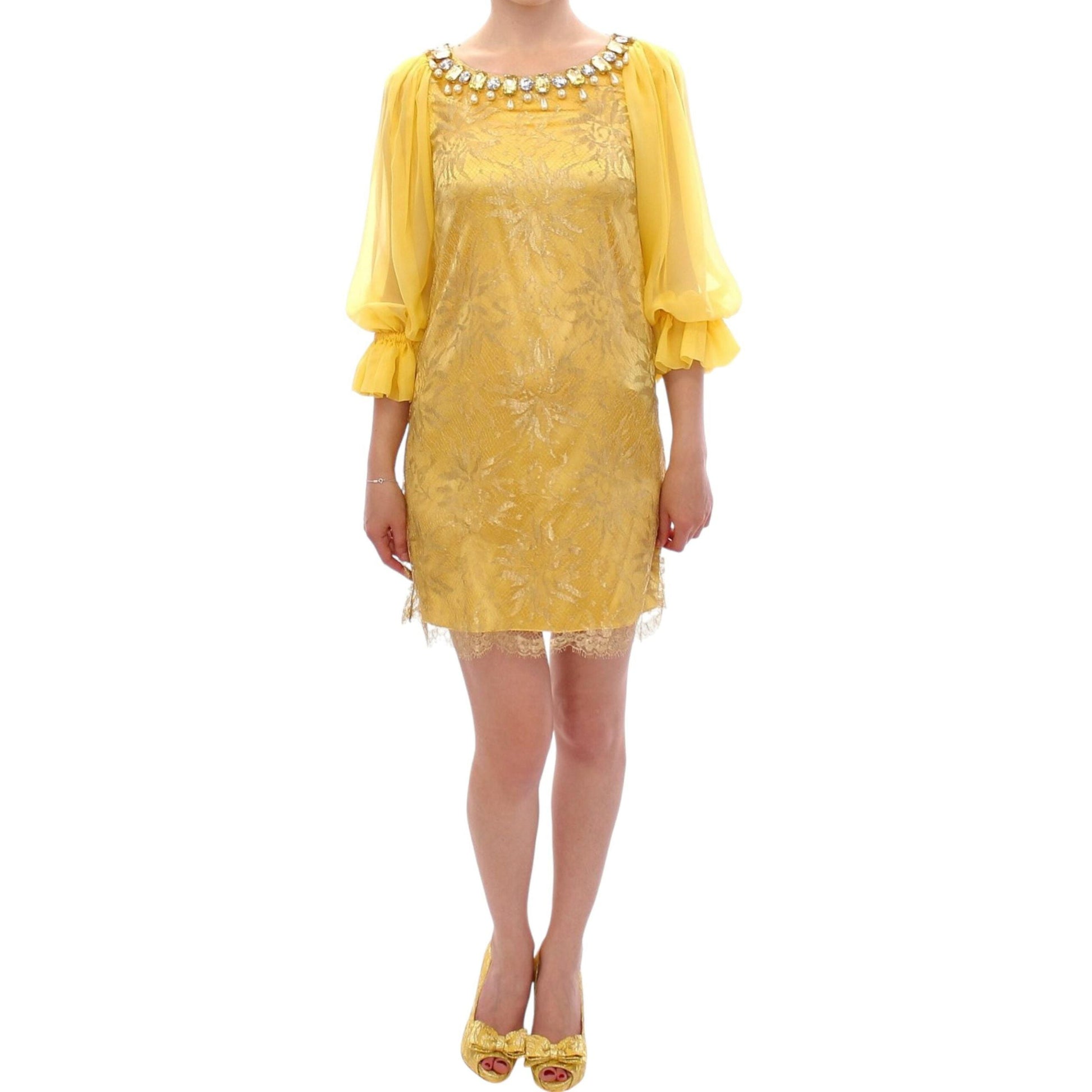 Dolce & Gabbana Yellow lace crystal mini dress
