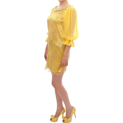 Dolce & Gabbana Yellow lace crystal mini dress